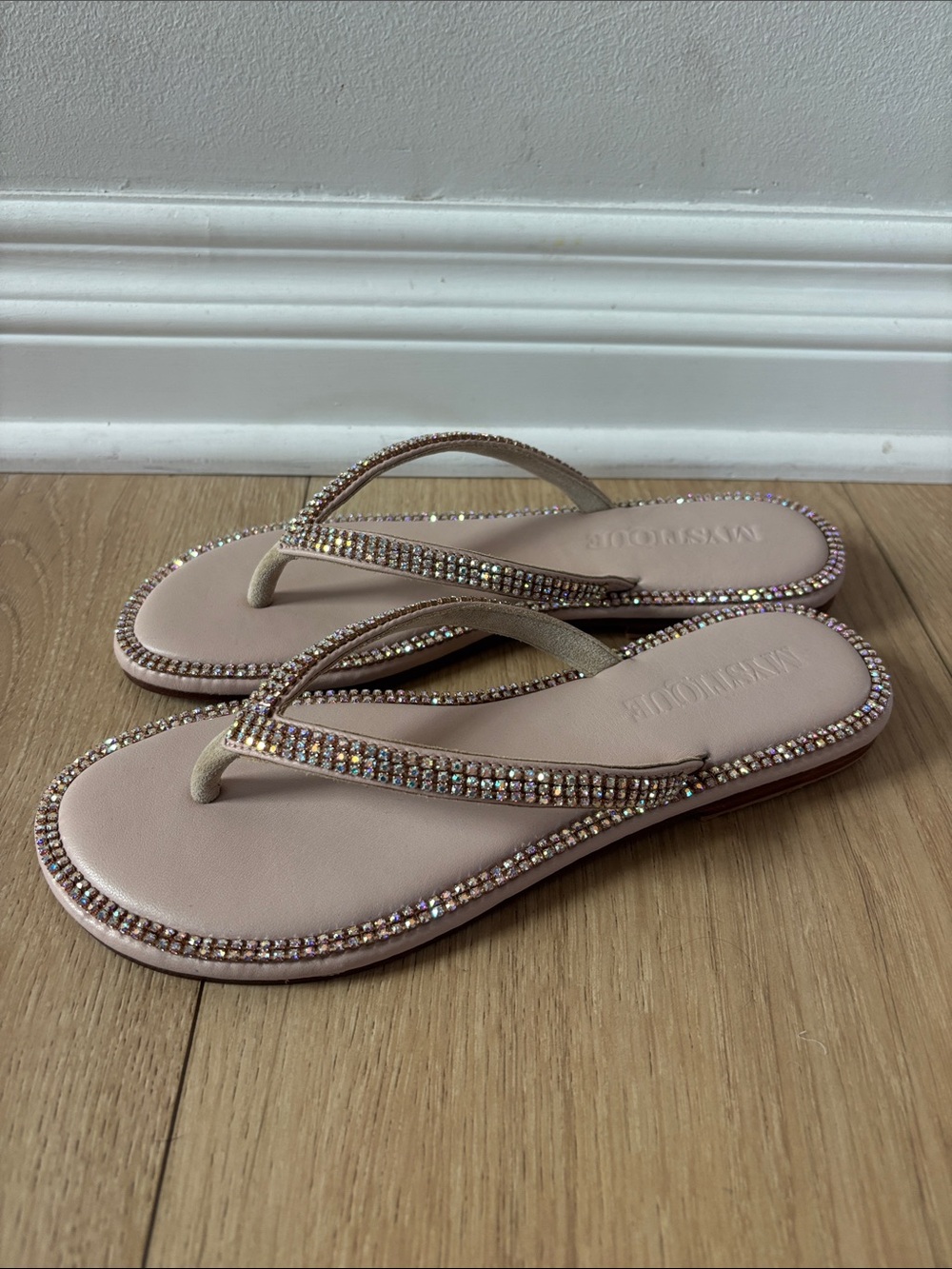 Sparkling Blush Rhinestone Flip Flop Sandals